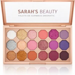 Paleta de Sombras Sarah's Beauty, 18 Cores, Tons Quentes e Glitter, Acabamento Matte e Shimmer