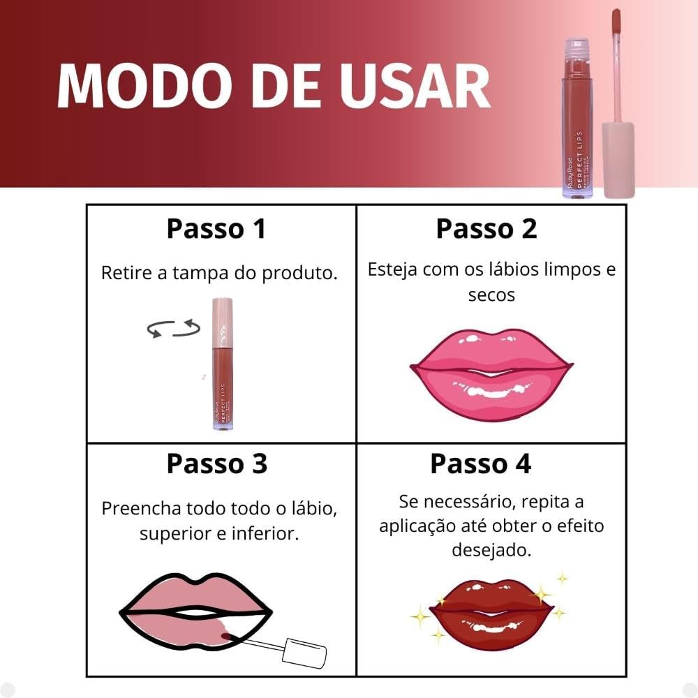 Hbl6200 4 Batom Líquido Perfect Lips Self Love Ruby Rose - Imagem 5