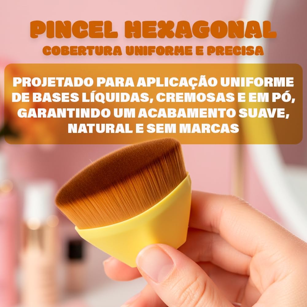 Kit Esponjas e Pincel Hexagonal para Maquiagem com ESTOJO – 1 Esponja Cogumelo/Pirulito, 1 Pincel Hexagonal, 2 Esponjas Gota – Profissional Para Base, Corretivo, Pó, Blush – Cores Sortidas - Imagem 3
