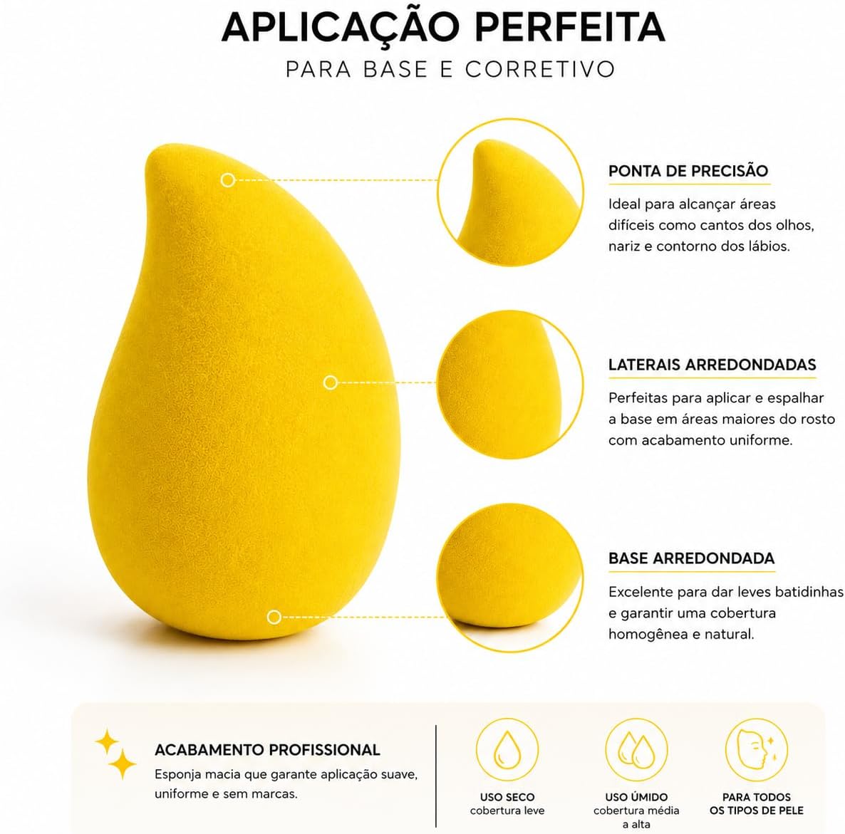Esponja de Maquiagem Formato Manga Amarela | Esponja para Base e Corretivo | Acabamento Uniforme | Macia e Anatômica - Imagem 2