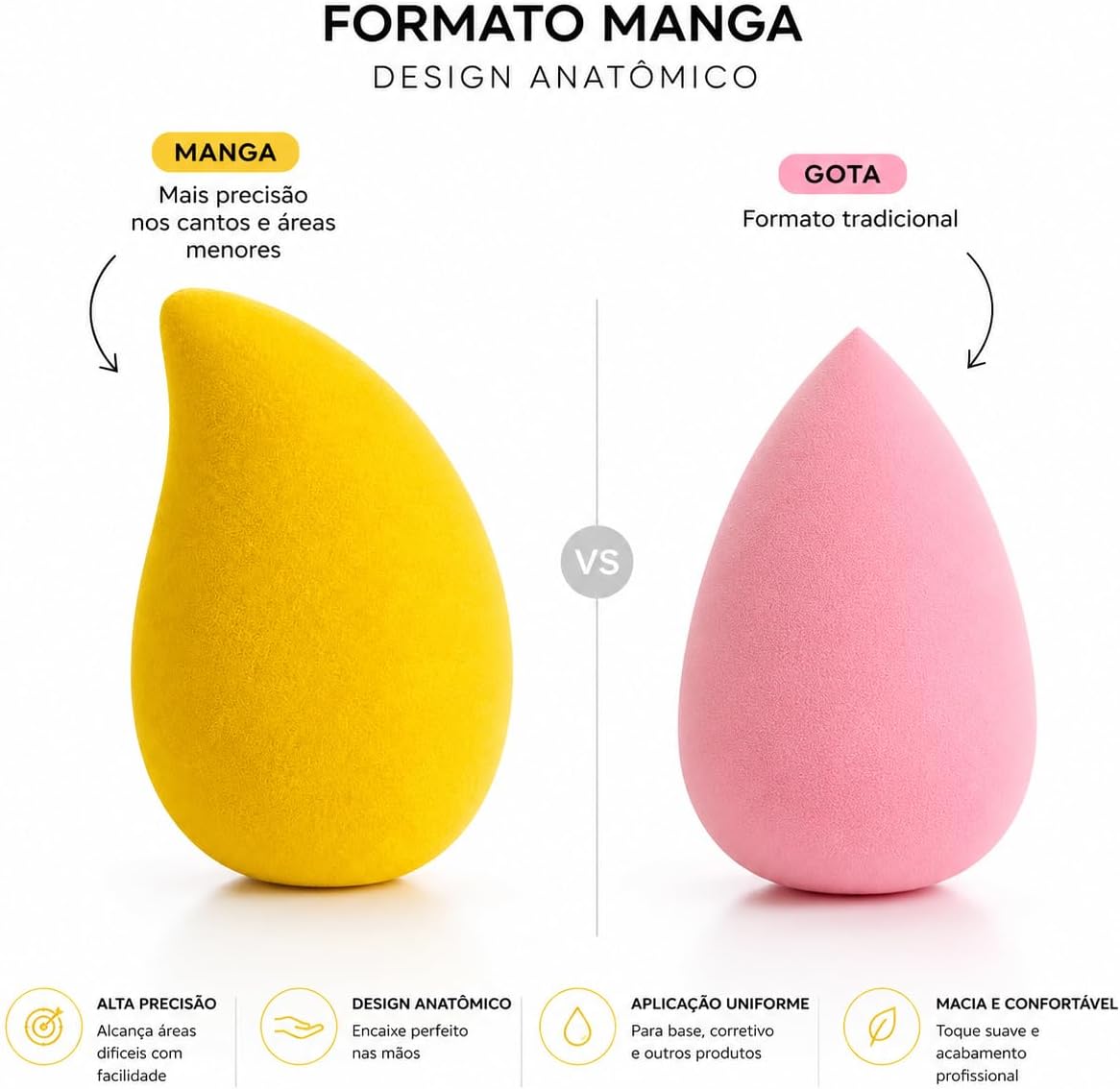 Esponja de Maquiagem Formato Manga Amarela | Esponja para Base e Corretivo | Acabamento Uniforme | Macia e Anatômica - Imagem 3