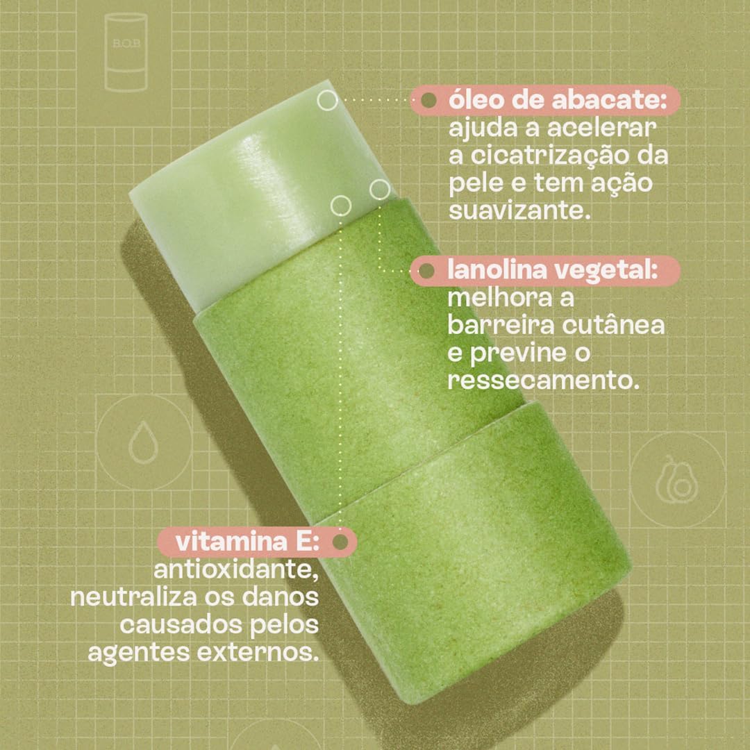 B.O.B Bars Over Bottles Lip Balm Abacate | Natural, vegano, livre de crueldade, sustentável, livre de plástico, waterless, hidrata e repara a pele dos lábios - Imagem 3
