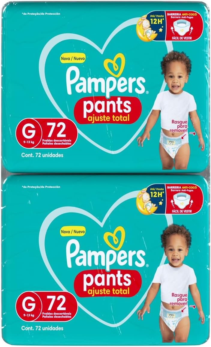 Fralda Descartável Pampers Pants Ajuste Total - Tamanho G, 144 Unidades - Fácil de vestir, Barreira Anti-Cocô Proteção de até Zero Vazamentos, Cobertura Suave com Loção Hipoalergênica para seu Bebê - Imagem 9