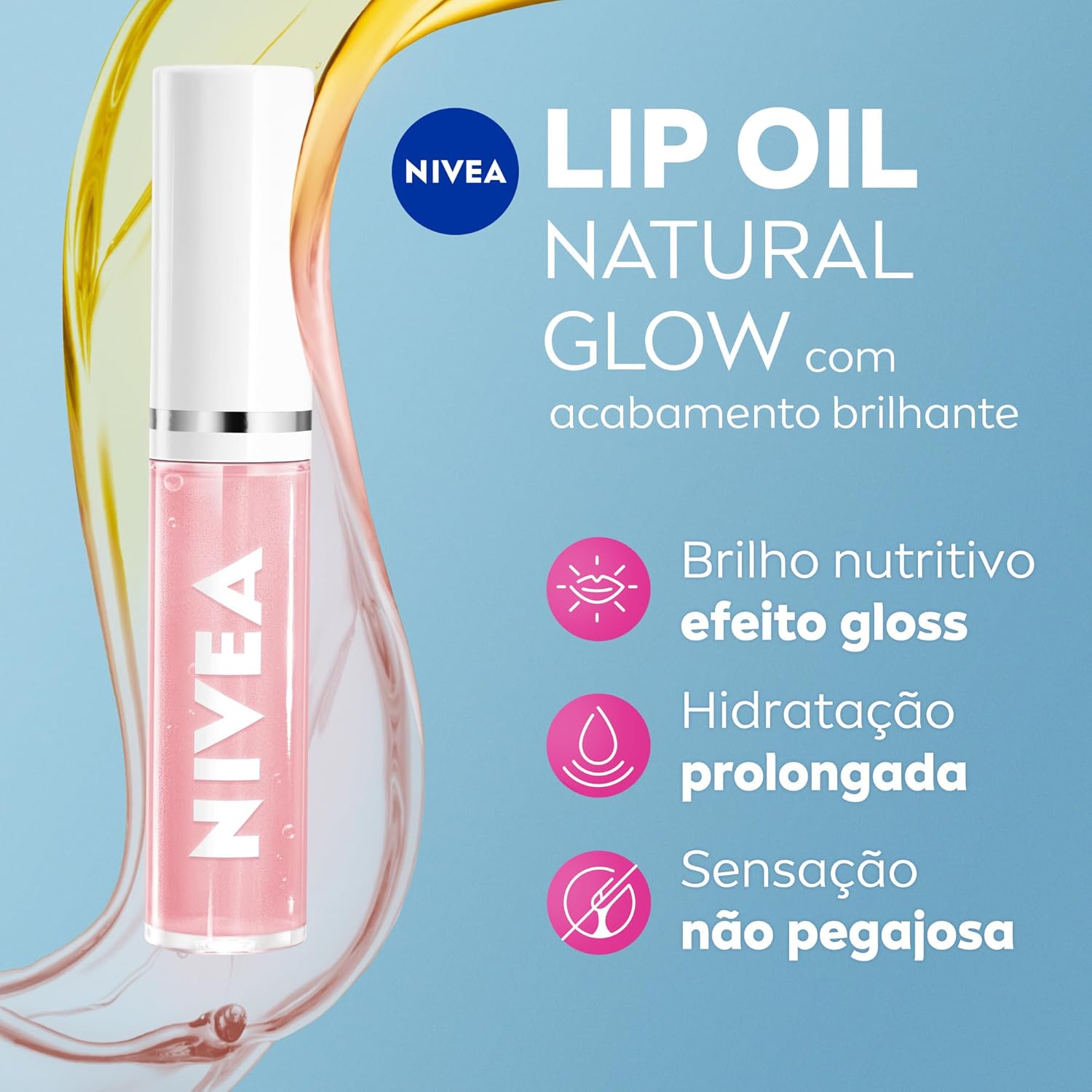 NIVEA Lip Oil Brilho Nutritivo Natural Glow 5,5ml, Hidratação Prolongada, Efeito Gloss, Para Todos os Tons de Pele - Imagem 2