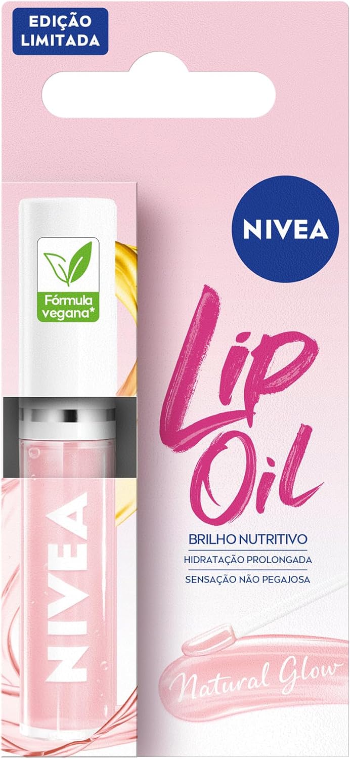 NIVEA Lip Oil Brilho Nutritivo Natural Glow 5,5ml, Hidratação Prolongada, Efeito Gloss, Para Todos os Tons de Pele