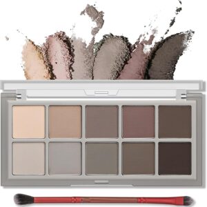 Erinde 10 Colors Matte Eyeshadow Palette, Grey Brown Eye Shadow Palette Makeup, Neutral Taupe Eye Makeup Pallet, Ultra-Blendable, Long Lasting Natural Nude Eyeshadow Pallete for Older Wo