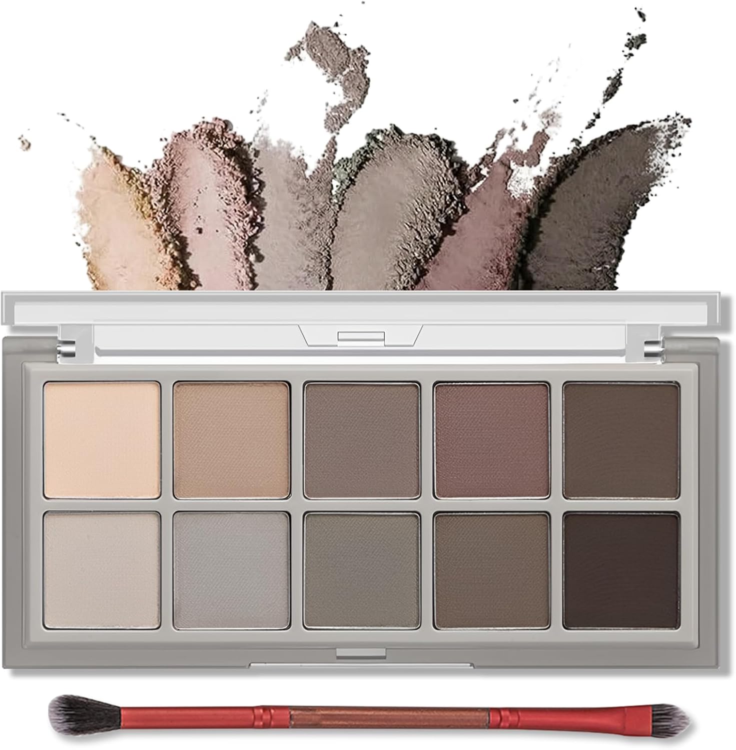 Erinde 10 Colors Matte Eyeshadow Palette, Grey Brown Eye Shadow Palette Makeup, Neutral Taupe Eye Makeup Pallet, Ultra-Blendable, Long Lasting Natural Nude Eyeshadow Pallete for Older Wo