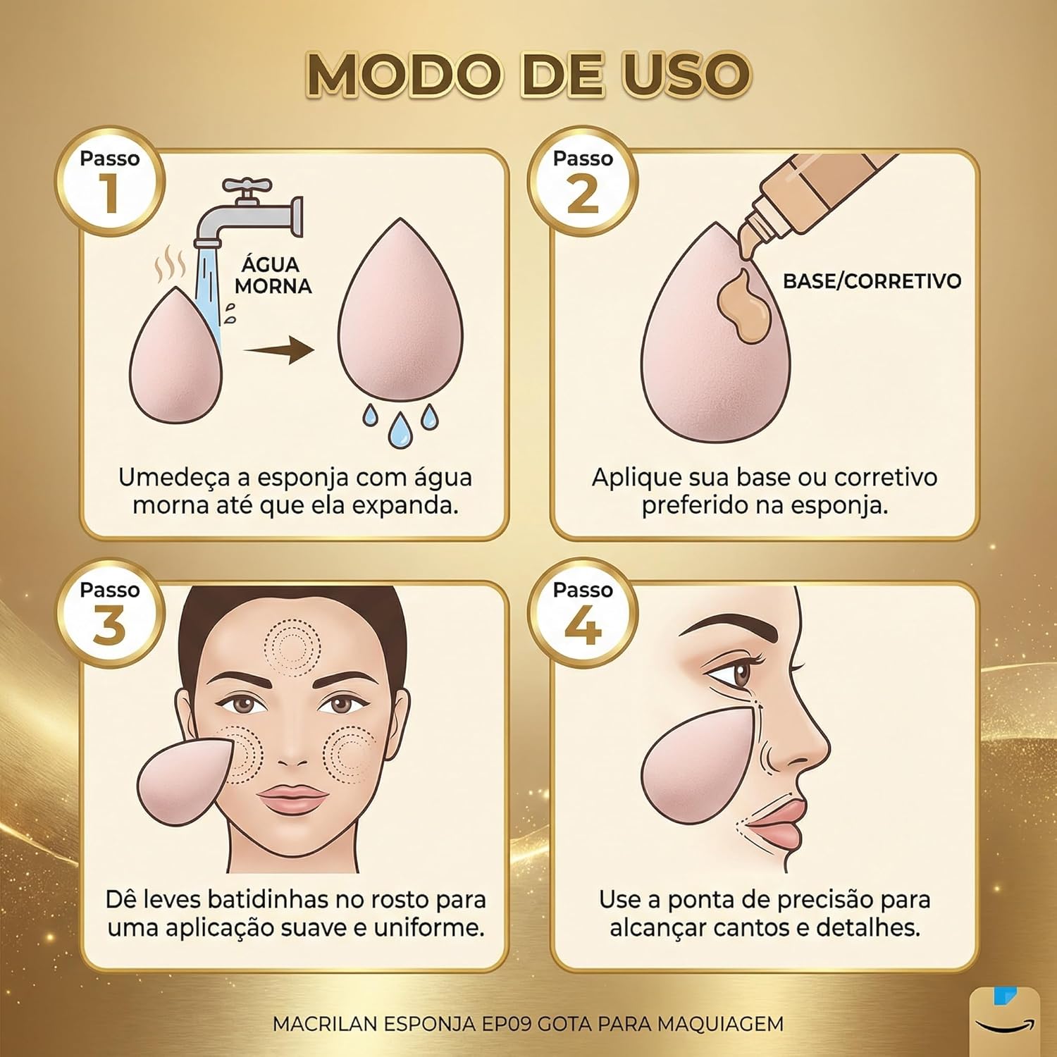 Macrilan Esponja Ep09 Gota Para Maquiagem - Rosa Claro - Imagem 5