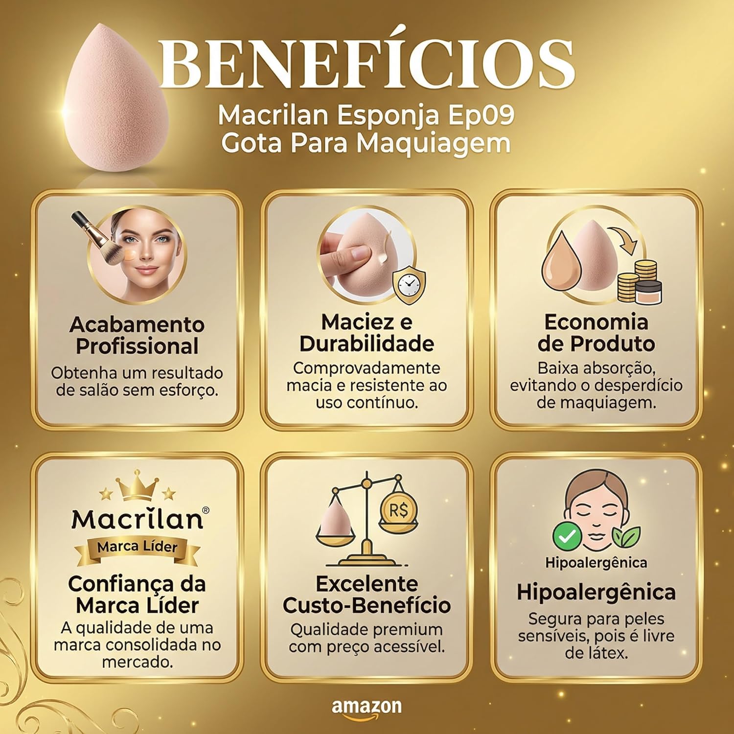 Macrilan Esponja Ep09 Gota Para Maquiagem - Rosa Claro - Imagem 3