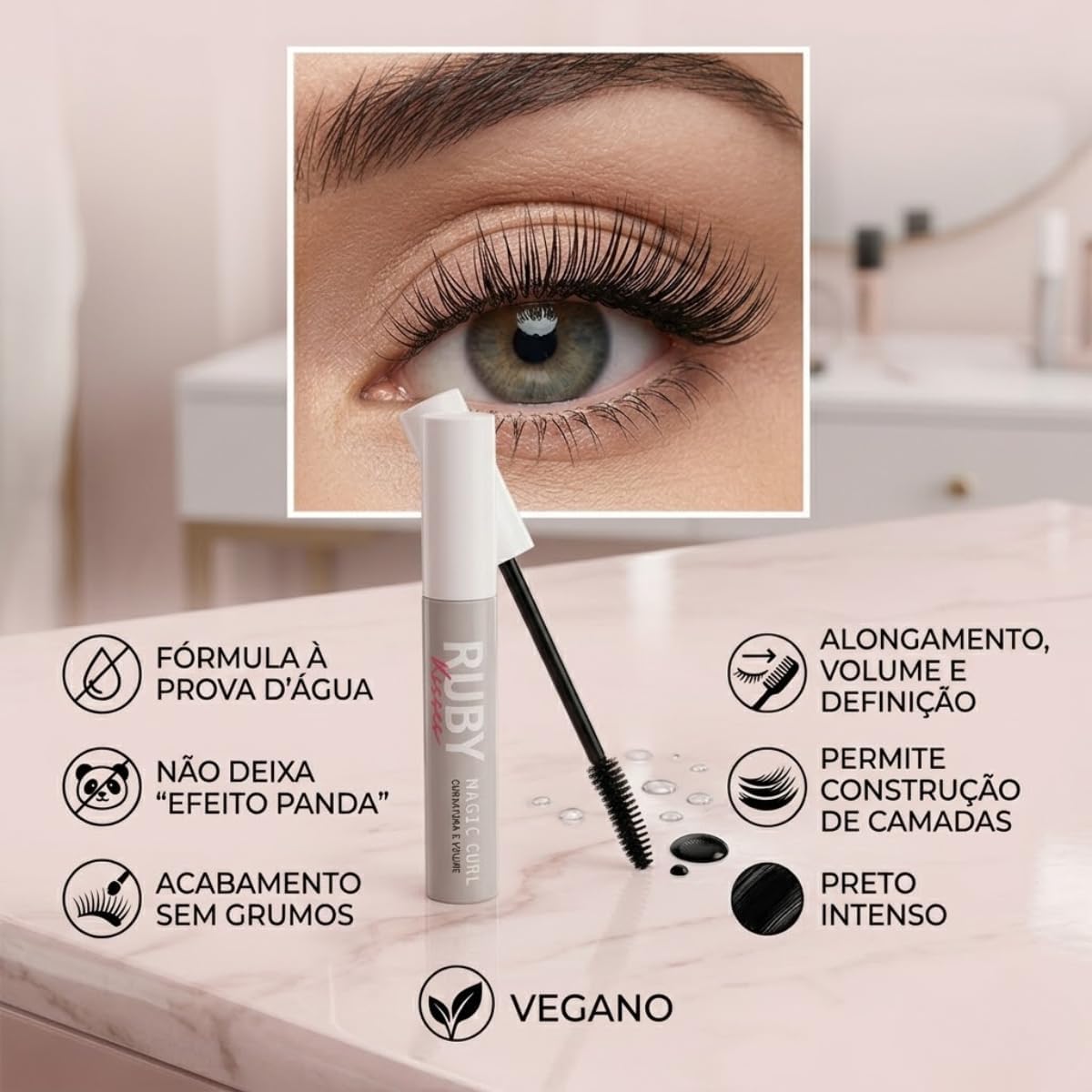 MASCARA DE CILIOS MAGIC CURL PRETA COM CURVATURA MASTER KNY - Imagem 2