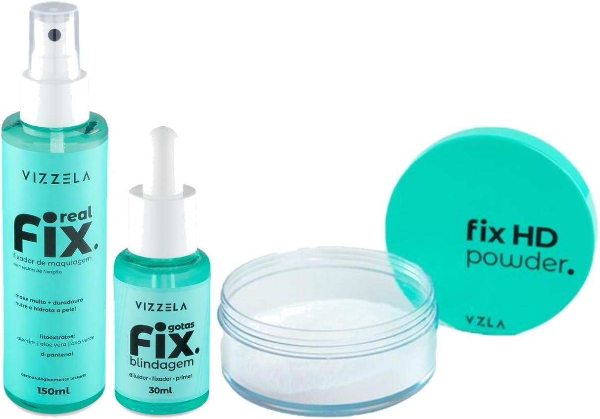 Kit Fixador Maquiagem Vizzela Real Fix Gotas Fix Pó HD Powder