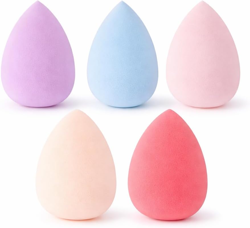 Kit 5 Mini Esponjas de Maquiagem Profissional – Ultra Macias Sem Látex, Uso Seco e Úmido, Perfeitas para Corretivo e Áreas de Difícil Acesso – Compactas para Bolsa e Viagem