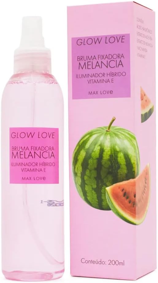 Bruma Fixadora Melancia Glow Love Max Love - Fixador de Maquiagem Profissional Skincare - Longa Duração e Glow Saudável, 200ml