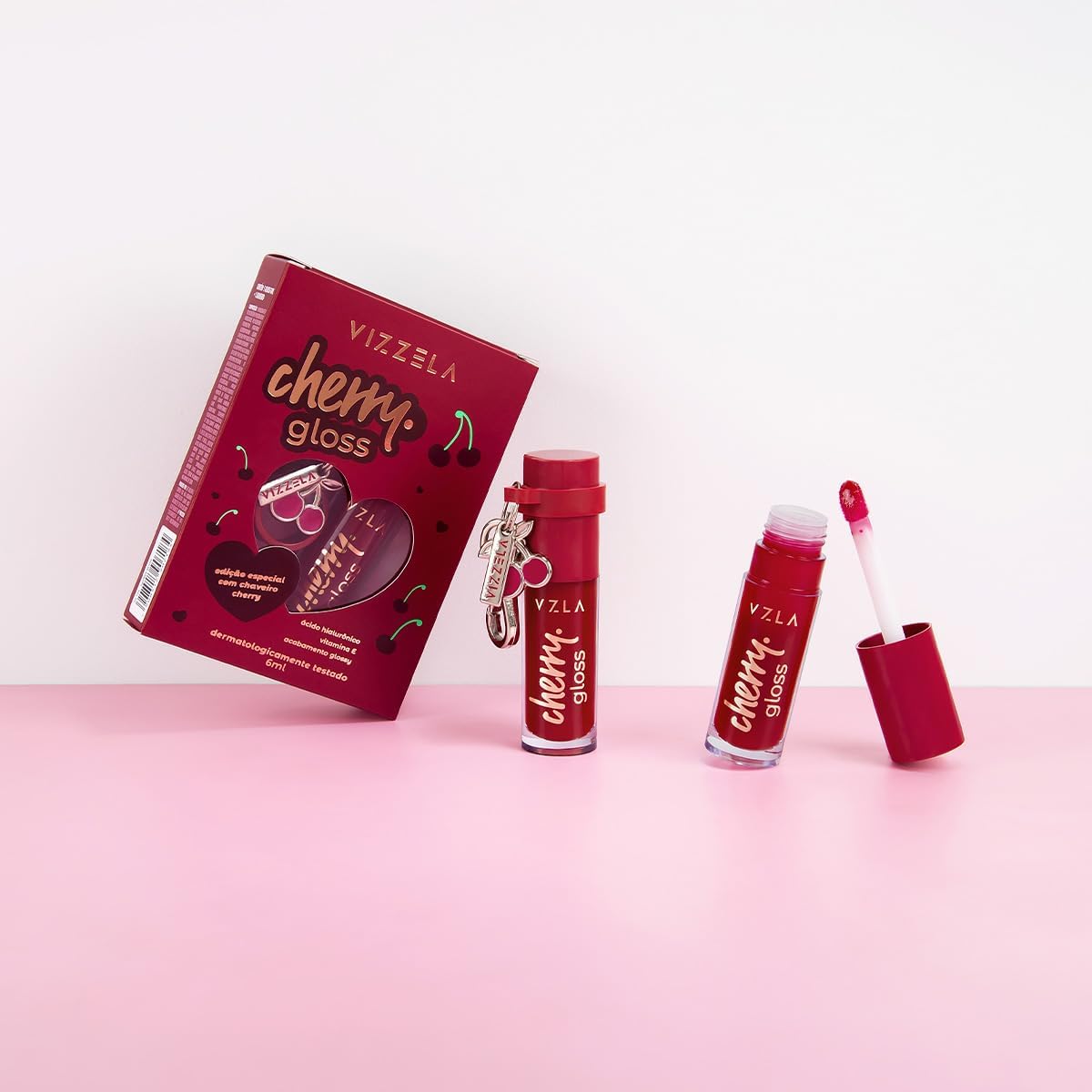 Gloss Labial Vizzela Cherry Volumoso Hidratante Brilho Irresistível Vegano Original Vizzela - Imagem 5