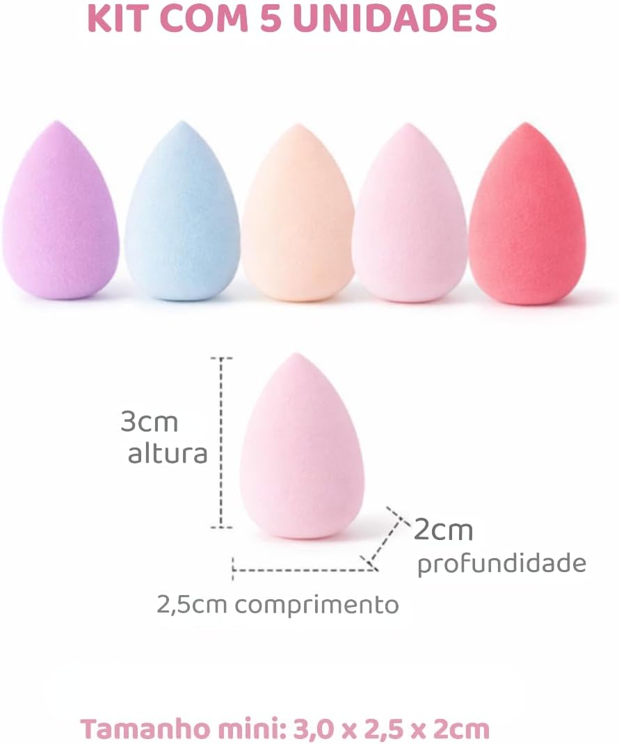 Kit 5 Mini Esponjas de Maquiagem Profissional – Ultra Macias Sem Látex, Uso Seco e Úmido, Perfeitas para Corretivo e Áreas de Difícil Acesso – Compactas para Bolsa e Viagem - Imagem 3