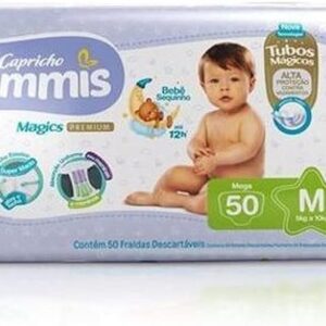Fralda Descartável Infantil, CAPRICHO BUMMIS, Branco, Médio, Pacote de 50