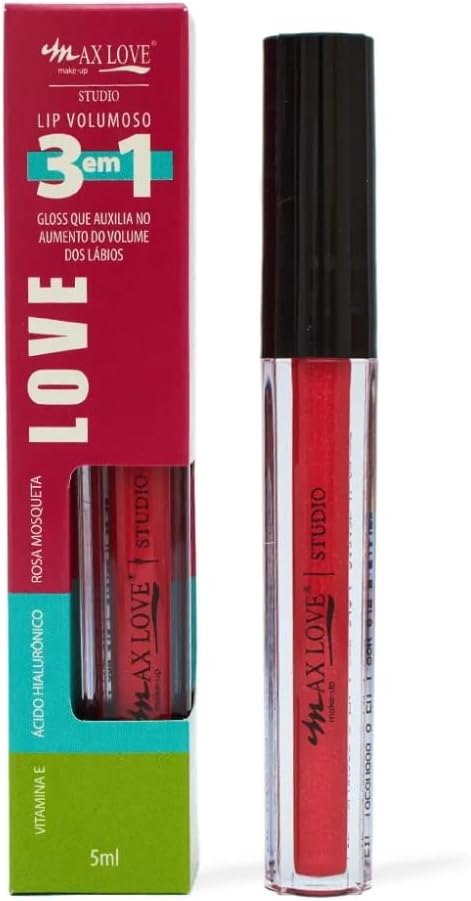 Gloss Labial Max Love Lip Volumoso 3 em 1 Cor 312 - Brilho Intenso, Hidratação e Volume, Maquiagem Boca, Batom