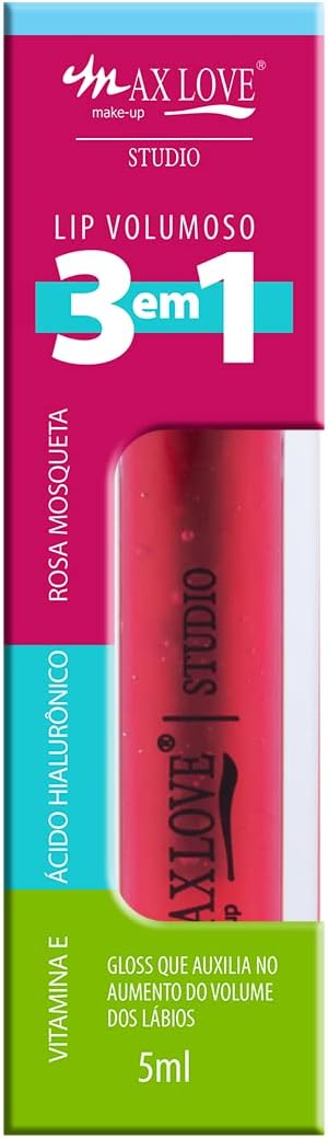 Gloss Labial Max Love Lip Volumoso 3 em 1 - Brilho, Hidratação e Efeito Rosado Cor 301 - Custo-benefício Excelente