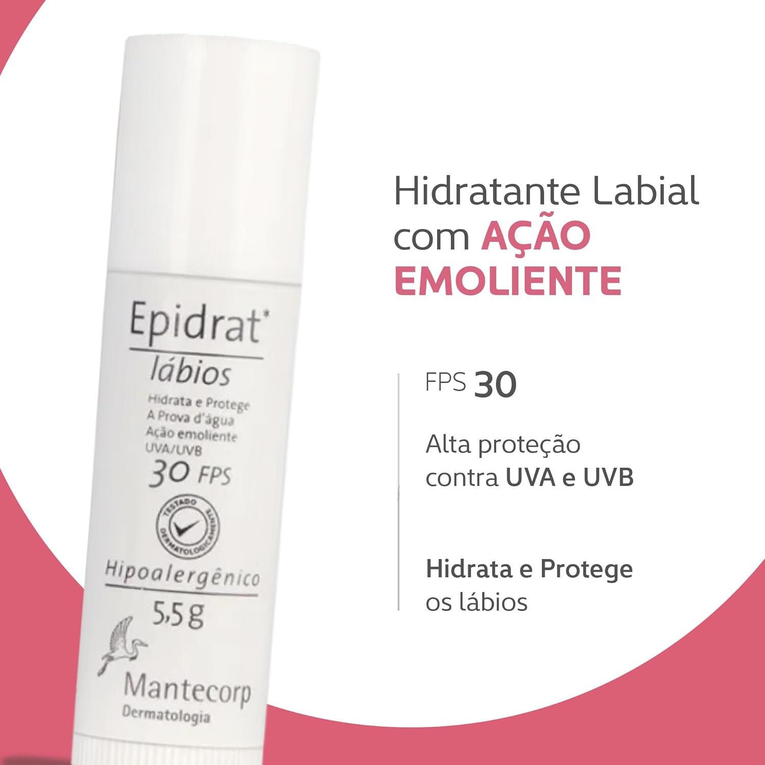 MANTECORP - Hidratante Labial Epidrat Lábios FPS 30 - Hidratação para Lábios Rssecados, Resistente à Água, Manteiga de Karité - Bastão 5,5g - Imagem 2