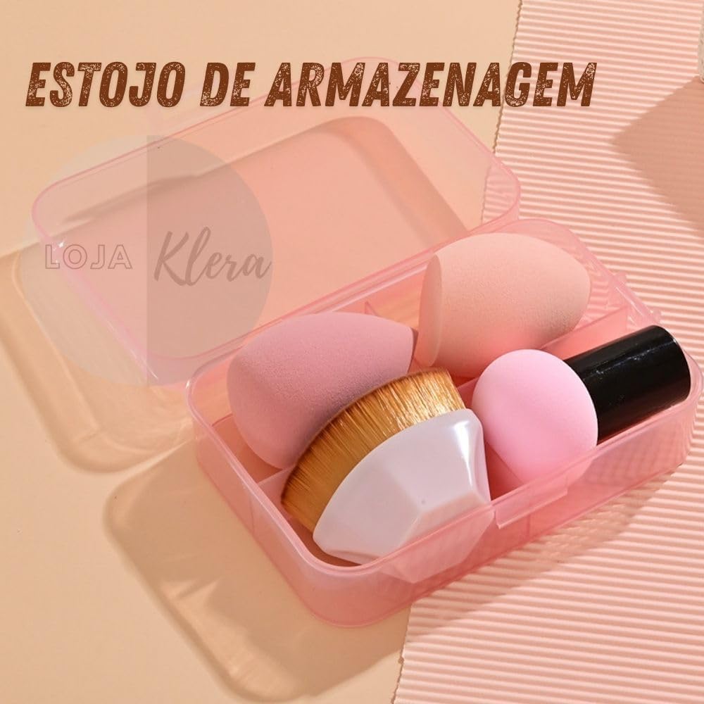Kit Esponjas e Pincel para Maquiagem Profissional com Estojo – 1 Pincel Hexagonal, 1 Esponja Cogumelo, 2 Esponjas Gota 3D – Aplicação de Base, Corretivo, Contorno, Pó, Blush e Iluminador - Imagem 9