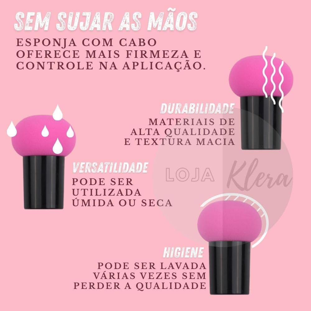 Kit Esponjas e Pincel para Maquiagem Profissional com Estojo – 1 Pincel Hexagonal, 1 Esponja Cogumelo, 2 Esponjas Gota 3D – Aplicação de Base, Corretivo, Contorno, Pó, Blush e Iluminador - Imagem 6