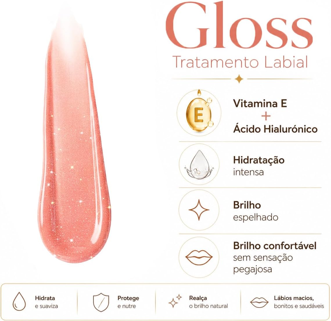 Gloss Labial Cristal Clear Kause Be | Brilho Natural com Ácido Hialurônico e Vitamina E | Hidratante, Textura Confortável e Não Pegajosa | Pode Usar Sozinho ou Sobre Batom (Nude Seduction -) - Imagem 7