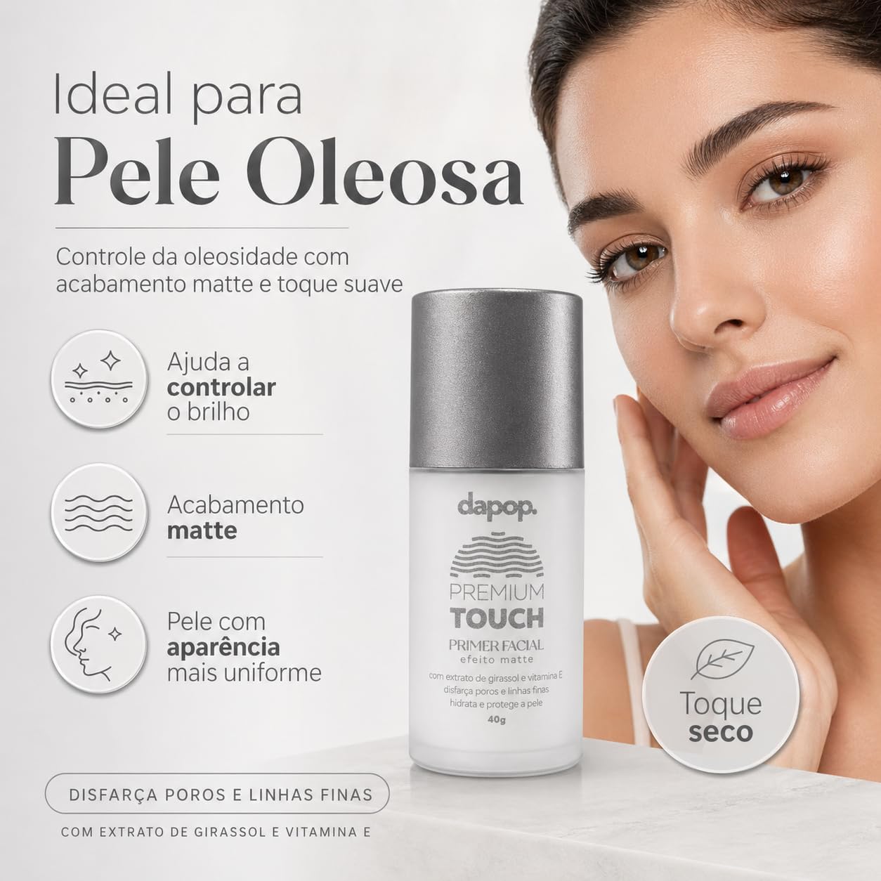 Primer Facial Matte Aveludado Premium Touch Controla oleosidade, Minimiza Poros imperfeições - Imagem 6