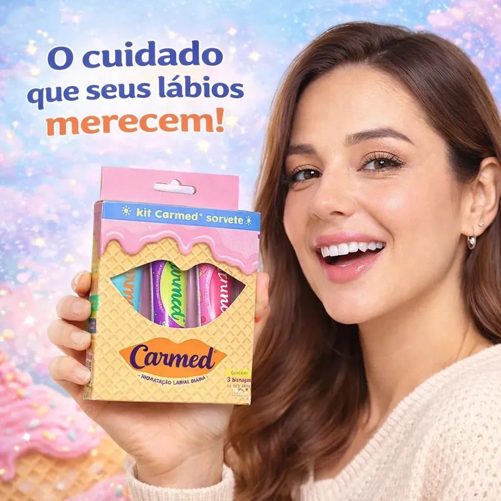 Carmed – Kit Hidratante Labial Sorvete 3x10g | Coleção com 3 Sabores Gelados | Hidratação Refrescante - Imagem 3