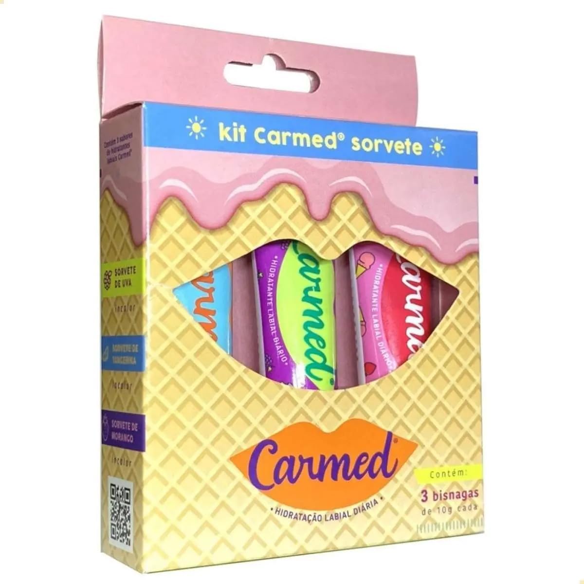 Carmed – Kit Hidratante Labial Sorvete 3x10g | Coleção com 3 Sabores Gelados | Hidratação Refrescante