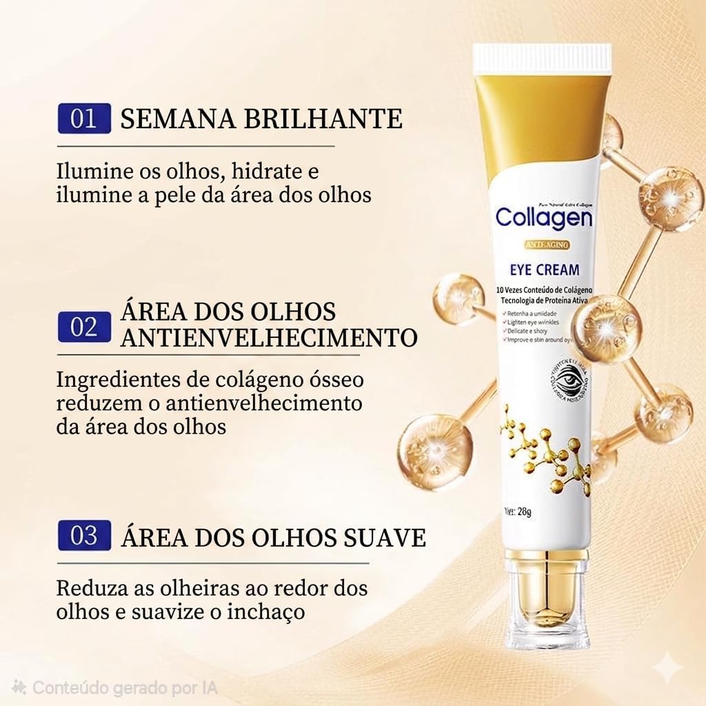 Colágeno Hidrolisado Creme Anti-Idade para Olhos, Anti-Olheiras e Hidratação Intensa 21g