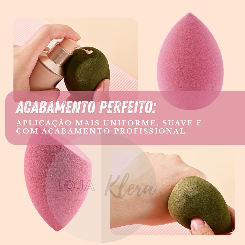 Kit Esponjas e Pincel para Maquiagem Profissional com Estojo – 1 Pincel Hexagonal, 1 Esponja Cogumelo, 2 Esponjas Gota 3D – Aplicação de Base, Corretivo, Contorno, Pó, Blush e Iluminador - Imagem 3
