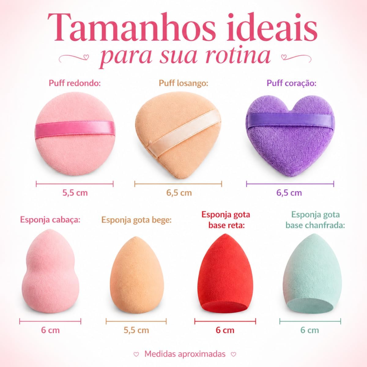 Kit 7 Esponjas de Maquiagem Macias Aplicadoras para Base Corretivo Pó Blush Contorno Iluminador Uso Seco ou Úmido com Formatos Variados - Imagem 2