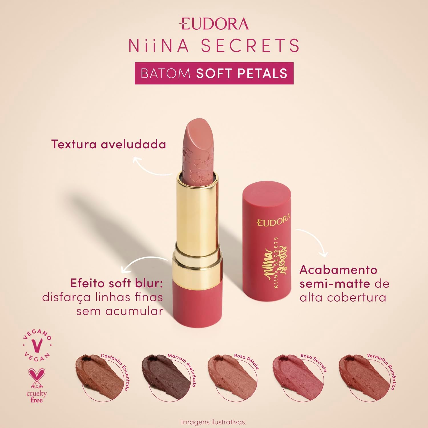 Eudora Niina Secrets Soft Petals Batom Rosa Secreta 3,8g - Imagem 2