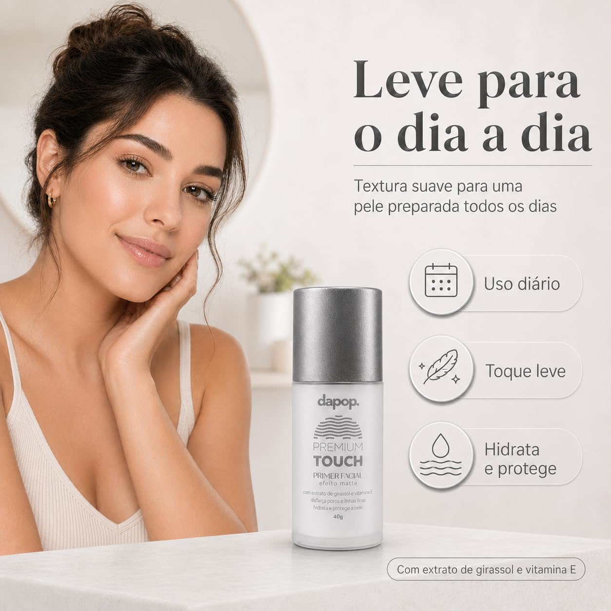 Primer Facial Matte Aveludado Premium Touch Controla oleosidade, Minimiza Poros imperfeições - Imagem 7