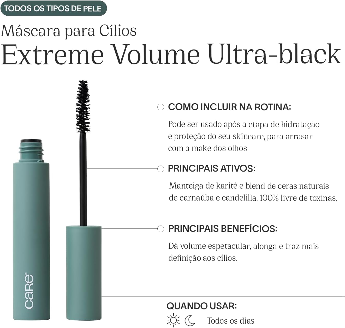 Care Natural Beauty Máscara Para Cílios Ultra-Black Care Natural Beauty - Imagem 2
