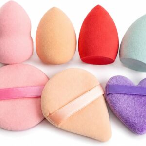 Kit 7 Esponjas de Maquiagem Macias Aplicadoras para Base Corretivo Pó Blush Contorno Iluminador Uso Seco ou Úmido com Formatos Variados