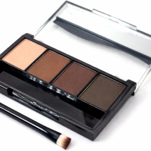 Paleta de sombra para sobrancelha com 4 cores + pincel chanfrado e espelho | alta pigmentação, efeito natural e longa duração