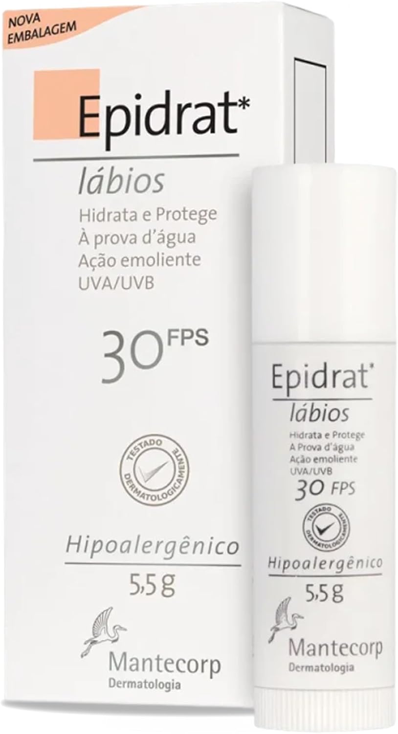 MANTECORP - Hidratante Labial Epidrat Lábios FPS 30 - Hidratação para Lábios Rssecados, Resistente à Água, Manteiga de Karité - Bastão 5,5g