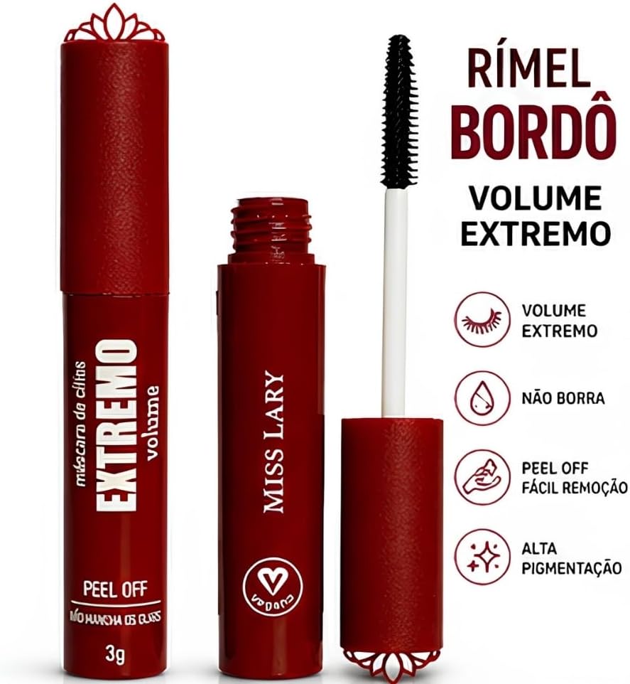 Máscara de Cílios Bordô Peel Off Extremo Volume Rímel Vinho | Maquiagem para os Olhos - Imagem 2
