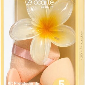 Esponja De Maquiagem Quarteto De Esponjas Gota Blend Mini Powder E Powder Puff Para Acabamento + Piranha Prendedor De Flor Grande (Amarelo Manteiga)