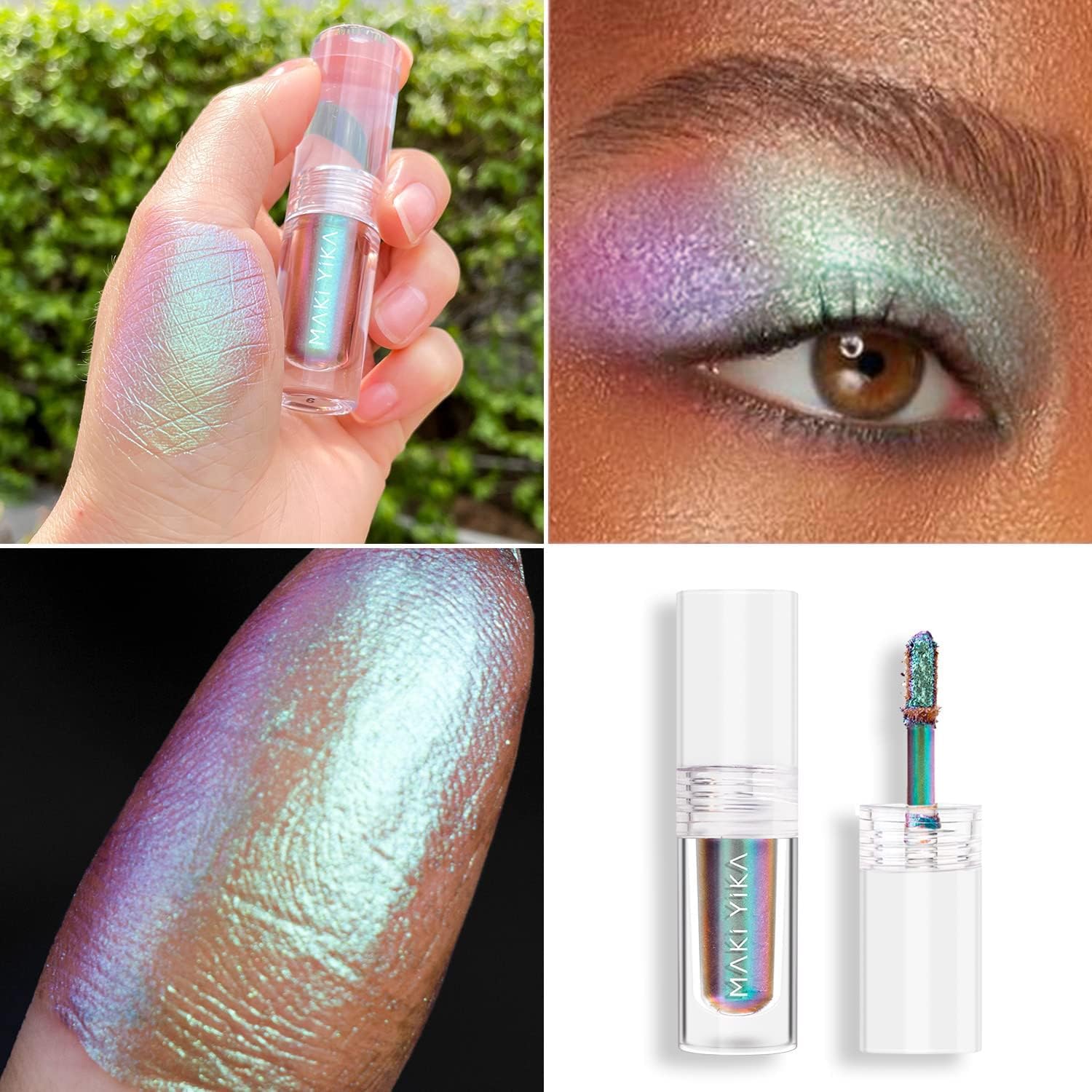 MAKI YIKA Sombra líquida com glitter camaleão metálico sombra multicolorida mudança de olhos holográfico multicromático de longa duração (#6 Aurora) - Imagem 2