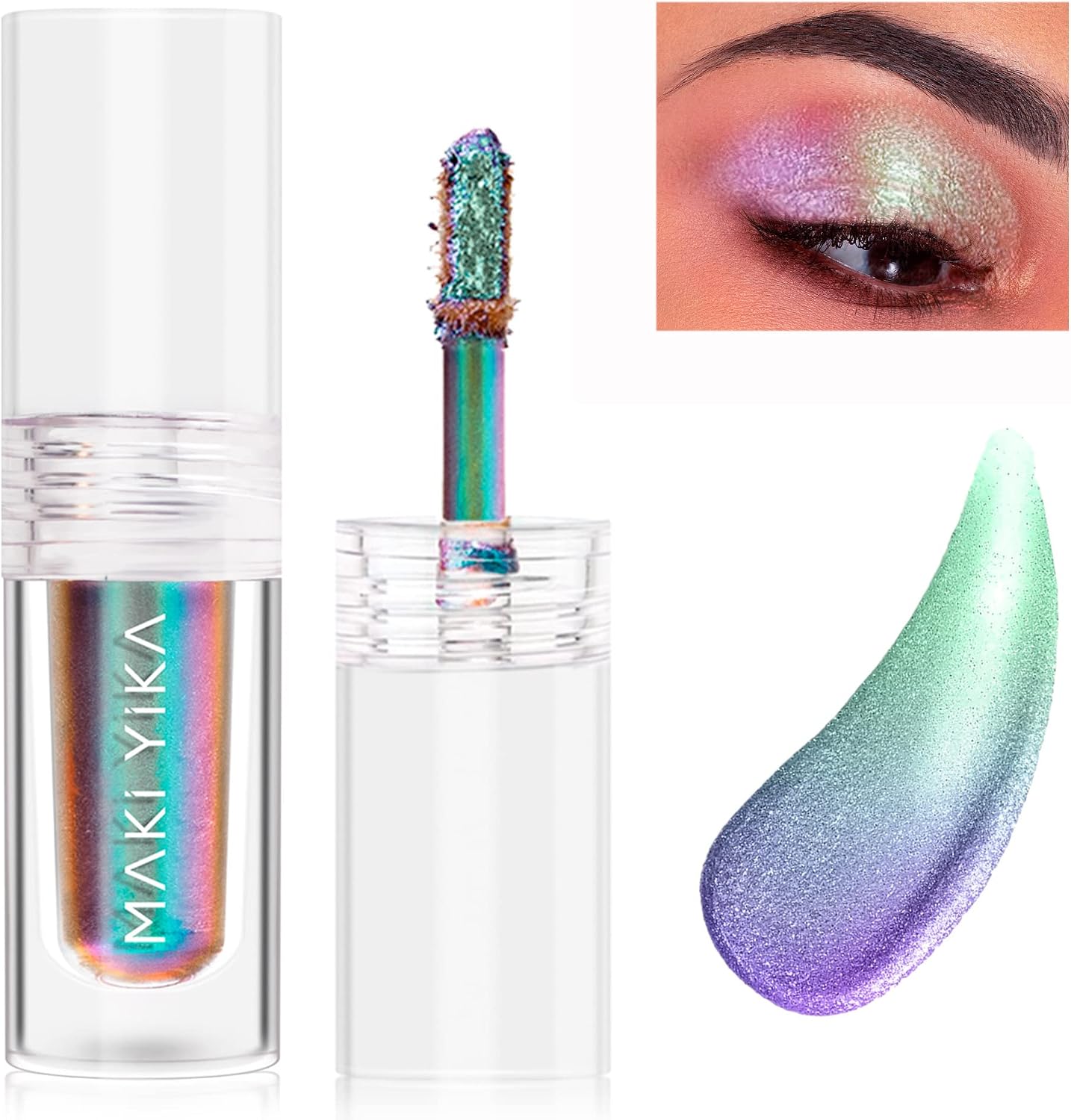 MAKI YIKA Sombra líquida com glitter camaleão metálico sombra multicolorida mudança de olhos holográfico multicromático de longa duração (#6 Aurora)
