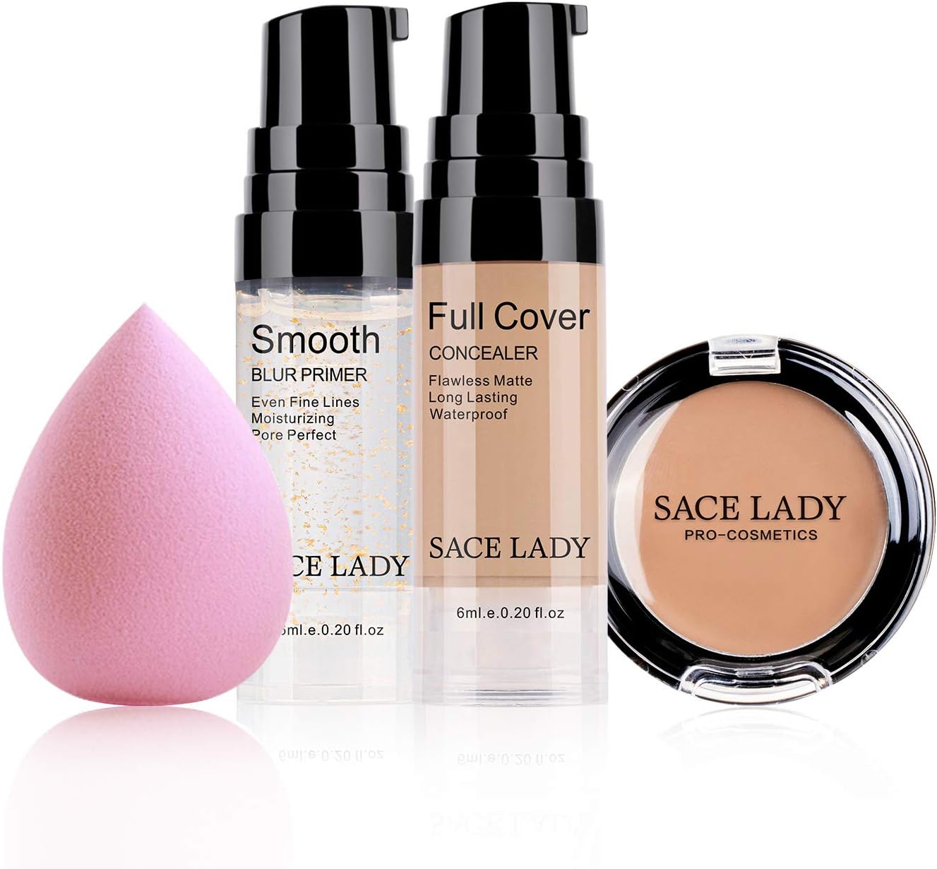 Corretivo de cobertura total à prova d'água com conjunto de esponja, corretor de base líquida cremosa fosca lisa e impecável, kit de maquiagem para rosto e olheiras, manchas de acne (0,2 fl, natural