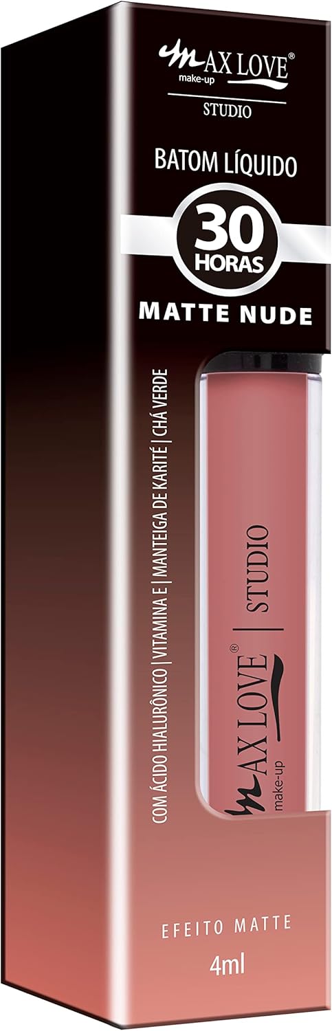 Batom Nude Matte 30H Max Love - Cor 650 Perfect Nude - Líquido Velvety - Alta Pigmentação e Conforto - Maquiagem Batom