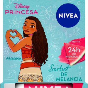 NIVEA Hidratante Labial Sorbet de Melancia Ed. Limitada Moana Disney® Princesa 4,8g, Hidratação Intensa 24h, Cor Suave, Brilho Delicado, Manteiga de Karité