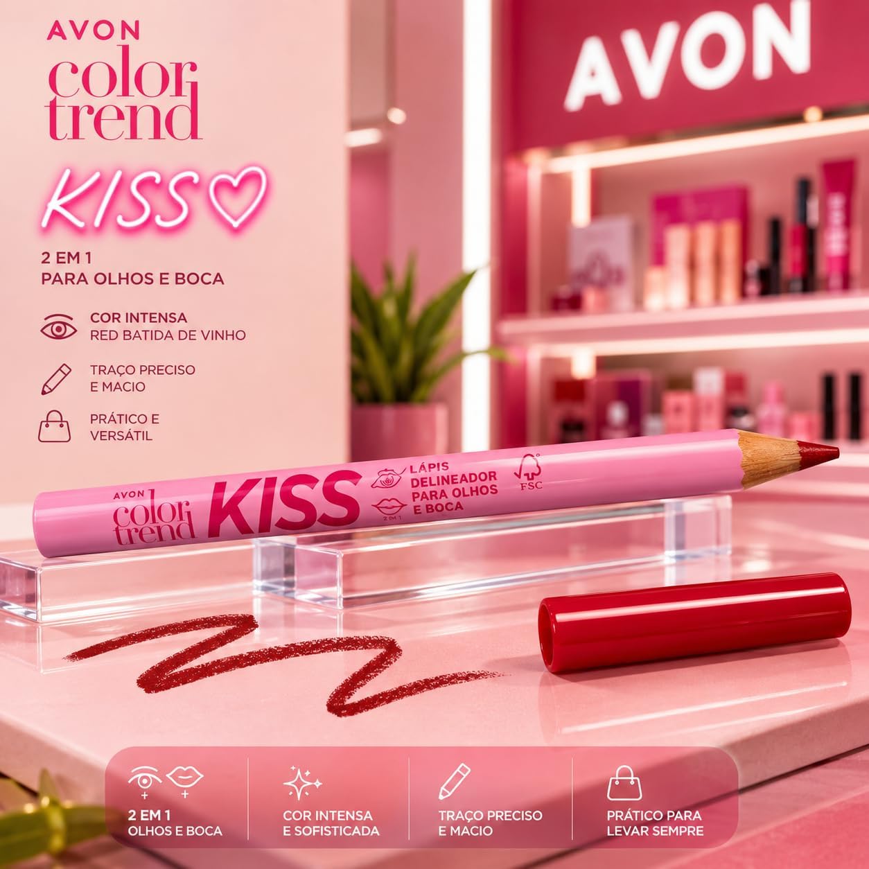 AVON COLOR TREND LAPIS OLHOS E BOCA RED BATIDA DE VINHO 1,1g - Imagem 4