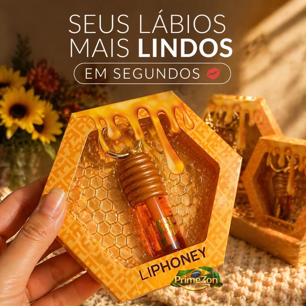 Gloss Labial Lip Honey com Aroma de Mel, Brilho Espelhado Intenso e Hidratação Profunda, Efeito Lábios Macios e Sedosos, Batom Líquido, Chaveiro Influencer Premium - Imagem 3