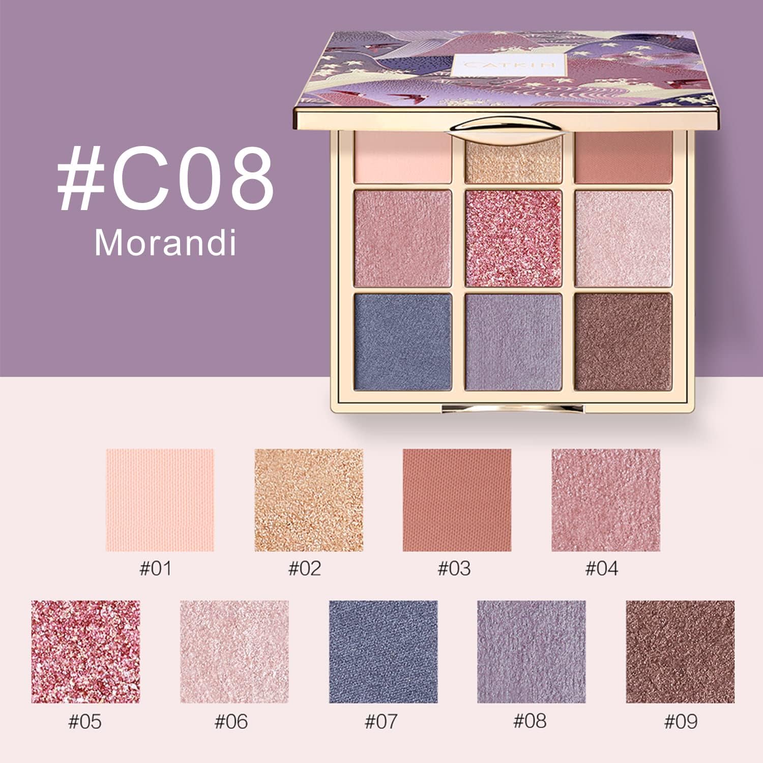 (C08 MORANDI) - CATKIN Eyeshadow Palette Makeup, Matte Shimmer 9 Colours, Highly Pigmented, Creamy Texture Natural Bronze Neutral Cosmetic Eye Shadows (C08 MORANDI) - Imagem 2