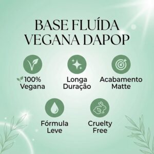 Base Vegana Líquida DAPOP - Cor 1.5 - Acabamento Natural, Leve e Confortável - Base Facial de Longa Duração e Controle de Oleosidade