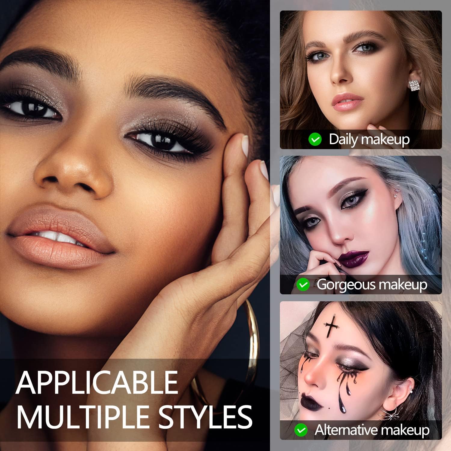MAKI YIKA Black Grey Smoky Eyeshadow Palette, Matte Black White Gray Silver High Pigmented Smokey Eye Shadow, 9 Colors Long Lasting Shimmer Powder Makeup Palette For Goth Look (Black) - Imagem 4